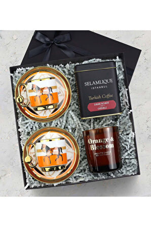 Selamlıque Türk Kahvesi & Rakle Mum & Tasarım Porselen Fincan Hediye Seti