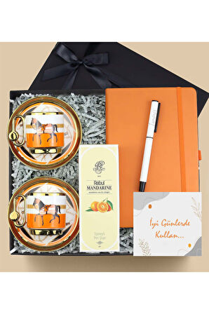 2 li Porselen Fincan & Defter & Kalem & Kolonya Premium Hediye Seti