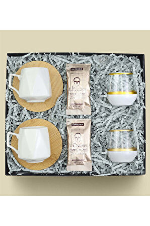 2 li Fincan & Türk Kahvesi & Kahve Yanı Bardak Hediye Seti