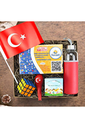 Fenset & Kırmızı Matara & Zeka Küpü & Bitki Dikim Kiti & Balon & Bayrak Hediye Seti