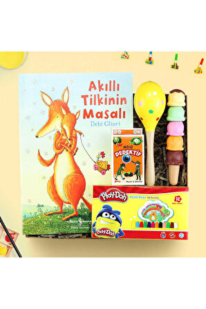 Akıllı Tilkinin Masalı & Marakas & Fosforlu Kalem & Mini Dedektif Kart Oyunu & Boya Hediye Seti