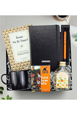 Tolstoy İnsan Ne İle Yaşar & Defter & Kalem & Guatemala Filtre Kahve & Kupa & Kolonya Hediye Seti