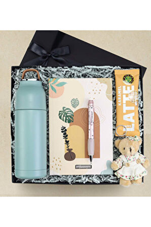 Yeşil Termos & Defter & Serve Deep Uçlu Kalem & Tek İçimlik Kahve & Ayıcık Anahtarlık Hediye Seti