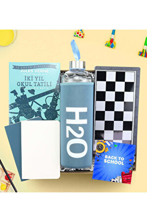 Okuma Kitabı & Matara & Manyetik Satranç - Tavla - Dama & 2'li Not Defteri Hediye Seti