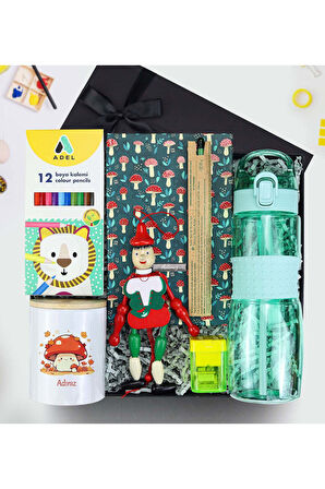 Matara & Defter & Tohumlu Kalem & Boya Kalemi & Kumbara & Kalemtıraş & Çek Bırak Kukla Hediye Seti