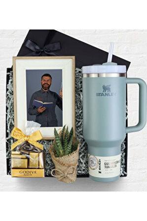 Termos & Godiva & Canlı Çiçek & Çerçeve Premium Hediye Seti