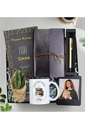 Anı Defteri & Dava Kitabı & Gold Roller Kalem & Çerçeve & Kupa & Sukulent Hediye Seti