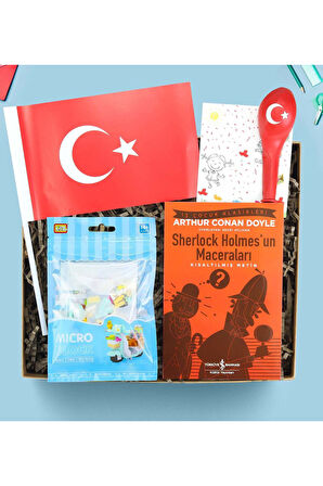 Sherlock Holmes'un Maceraları Kitabı & Mikro Block Yapboz & Balon & Türk Bayrağı Hediye Seti