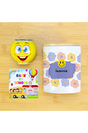 Gülen Yüz Çim Adam & Baskılı Ahşap Kapaklı Kumbara Mini Hediye