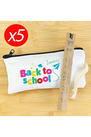 Tohumlu Kurşun Kalem & Baskılı Ham Bez Kalemlik Mini Hediye (5 Adet)