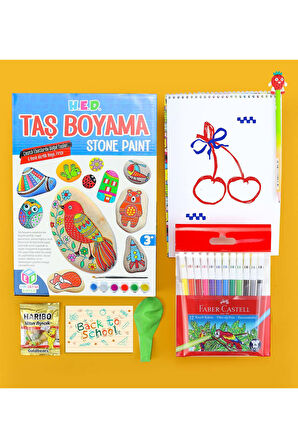 Taş Boyama & Resim Defteri & Balon & Haribo & Keçeli Kalem Hediye Seti