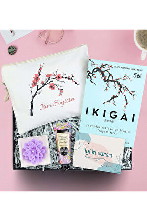 Ikigai & Bez Çanta & Krem & Lotus Mum Hediye Seti