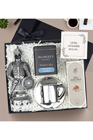 Fetih Zırh Ayetel Kürsi Biblo & Fincan & Türk Kahvesi & Kolonya Premium Hediye Seti