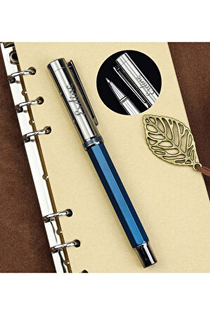 Esnek Kapak Lacivert Defter & Mavi Metal Roller Kalem & Selamlıque & Porselen Kupa Hediye Seti