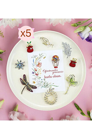 5 Adet Öğretmenler Günü Kartında Broş