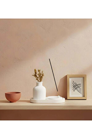 Dekoratif Standlı Alçı Vazo Biblo & Tütsülük Seti