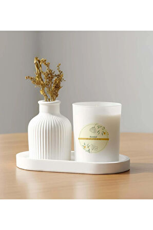 Dekoratif Standlı Alçı Vazo Biblo & Bardak Mum Seti