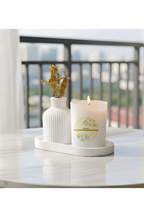 Dekoratif Standlı Alçı Vazo Biblo & Bardak Mum Seti