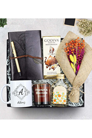 Defter & Kalem & Buket Çiçek & Kupa & Mum & Kolonya & Çikolata Hediye Seti