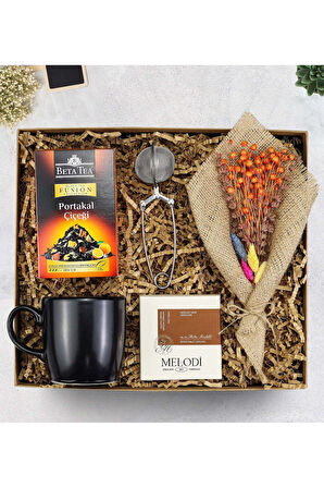 Beta Tea & Çiçek Buketi & Demleme Aparatı & Melodi Çikolata & Kupa Hediye Seti