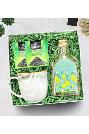 200 Ml Limon Kolonyası & 2'li Yeşil Çay & Porselen Kupa Hediye Seti
