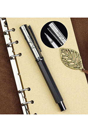 Defter & Kalem & Bitki Çayı & Çerçeve & Gri Double Fincan Hediye Seti