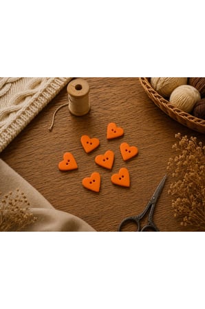 6'lı Turuncu El Yapımı Polimer Kil Kalp Düğme 1,5 cm – Dekoratif Örgü, Bebek Yeleği ve Amigurumi Düğmesi
