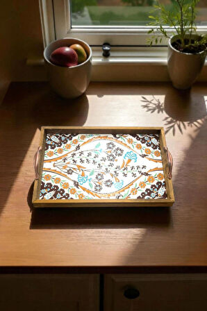 Ahşap Cerceveli Seramik Tepsi V1