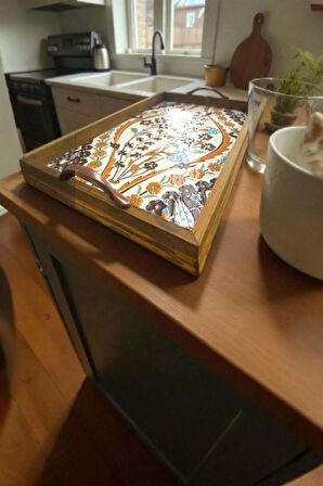 Ahşap Cerceveli Seramik Tepsi V1