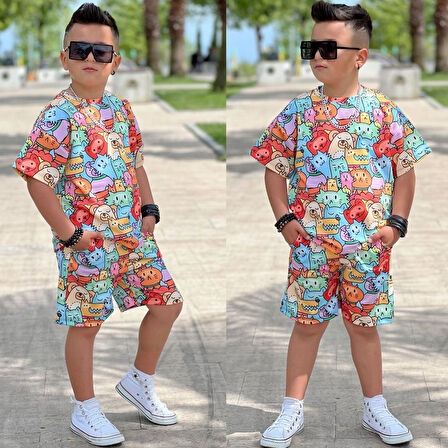 Erkek Çocuk Oversize Baskılı Şortlu Takım