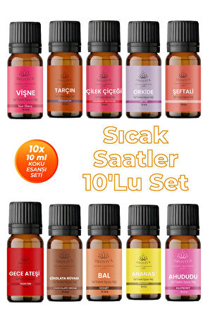 Sıcak Saatler Esansiyel Uçucu Koku Yağı Buhurdanlık Yağı Difüzör Esansı 10'Lu Set 10x10ml Sıcak Saatler Esansiyel Uçucu Koku Yağı Buhurdanlık Yağı Difüzör Esansı 10'Lu Set 10x10ml