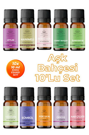 Aşkı Bahçesi Esansiyel Uçucu Koku Yağı Buhurdanlık Yağı Difüzör Esansı 10'Lu Set 10x10ml Aşkı Bahçesi Esansiyel Uçucu Koku Yağı Buhurdanlık Yağı Difüzör Esansı 10'Lu Set 10x10ml