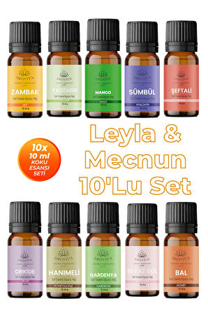 Leyla & Mecnun Esansiyel Uçucu Koku Yağı Buhurdanlık Yağı Difüzör Esansı 10'Lu Set 10x10ml Leyla & Mecnun Esansiyel Uçucu Koku Yağı Buhurdanlık Yağı Difüzör Esansı 10'Lu Set 10x10ml