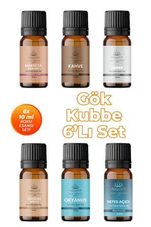 Gök Kubbe Oda Kokusu 6'Lı Set- Doğal Esansiyel Uçucu Yağ, Difüzör Esansı, Buhurdanlık Yağı Gök Kubbe Oda Kokusu 6'Lı Set- Doğal Esansiyel Uçucu Yağ, Difüzör Esansı, Buhurdanlık Yağı
