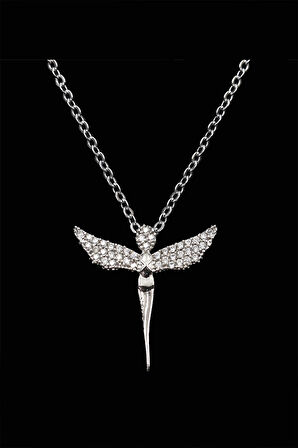 Çekmeceli Gül Kutusu & Gümüş Renk Melek Kolye Hediye Seti