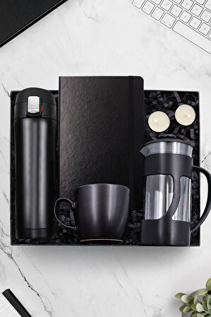 500 ml Kilitli Çelik Termos Ve French Press Ve Defter Ve Kupa Ve 2 Adet Mum