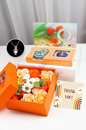 Turuncu Gül Kutusu & Istiridye Içinde Gerçek Inci Kolye Hediye Seti