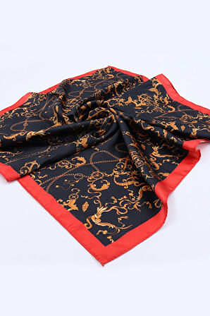 Gold Renk Melek Kolye & Siyah Kadın Cüzdan & Siyah Kırmızı Fular Hediye Seti