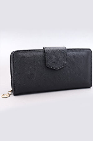 Gold Renk Melek Kolye & Siyah Kadın Cüzdan & Siyah Kırmızı Fular Hediye Seti