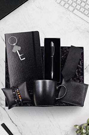 Tükenmez Kalem & Siyah Defter & Kupa & Cüzdan & Anahtarlık & Taşlı Bileklik & Kravat Hediye Seti