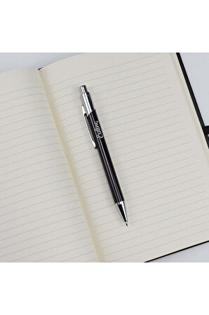 Kişiye Özel Siyah Defter & Siyah Mat Fincan & Siyah Tükenmez Kalem & Siyah Çay Fincanı Hediye Seti