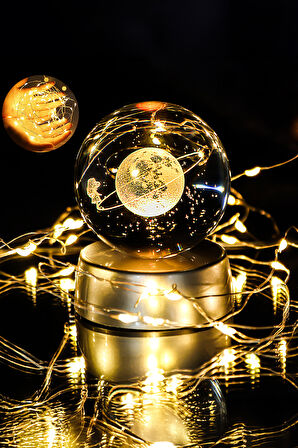 3d Samanyolu Temalı Satürn Kız Işıklı Cam Küre & 1,5 mt Led Işık Hediye Seti