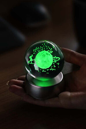 3d Samanyolu Temalı Satürn Kız Işıklı Cam Küre & 1,5 mt Led Işık Hediye Seti
