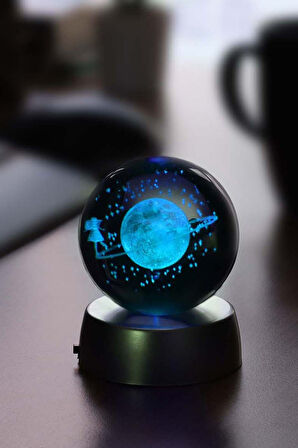 3d Samanyolu Temalı Satürn Kız Işıklı Cam Küre & 1,5 mt Led Işık Hediye Seti