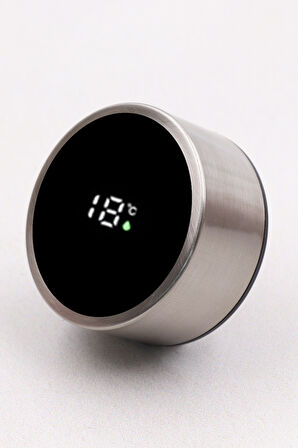 Gümüş Renk Dereceli Termos & Siyah Defter & Touch Pen Kalem & Siyah Kupa & Kutulu Mum Hediye Seti