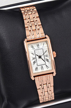 Rose Renk Kadın Kol Saati & Rose Su Yolu Bileklik & Rose Taşlı Yıldız Bileklik Hediye Seti