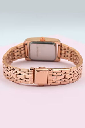 Rose Renk Kadın Kol Saati & Rose Su Yolu Bileklik & Rose Taşlı Yıldız Bileklik Hediye Seti