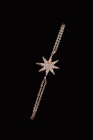 Rose Renk Kadın Kol Saati & Rose Su Yolu Bileklik & Rose Taşlı Yıldız Bileklik Hediye Seti