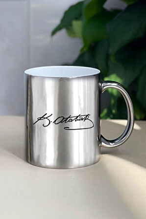 Telefon Cepli Gri Defter & 32 gb Usb Siyah Kalem & Atatürk İmzalı Gümüş Kupa Hediye Seti