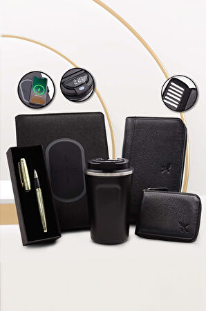 Akıllı Organizer & Roller Kalem & 350ML Dereceli Termos & Hakiki Deri Cüzdan & Hakiki Deri Kartlık
